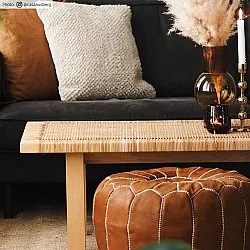 Sitzpoufs - Marokkanischer Leder-Pouf (Hellbraun)