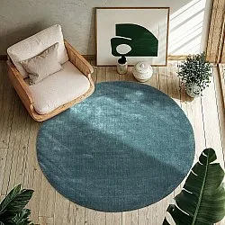 Rund Teppich - Recycled PET with viscose look (stahlblau)