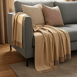 Decken - Baumwolldecke - Martina Stripe (beige/weiß)