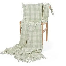 Kissenbezug - Isela check cotton cushion cover (cremefarben/hellgrün)