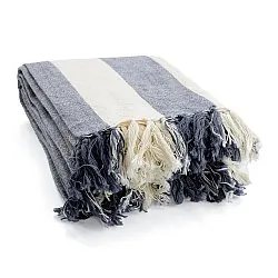Decken - Kora stripe cotton throw (creme/marineblau)