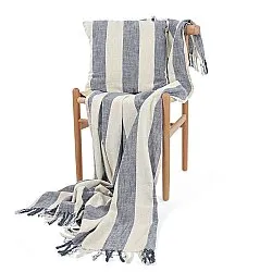 Decken - Kora stripe cotton throw (creme/marineblau)