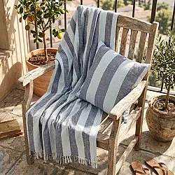 Decken - Kora stripe cotton throw (marineblau/hellblau)