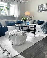 Sitzpoufs - Marokkanischer Leder-Pouf (Weiß/Schwarz)