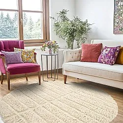 Rund Teppich - Ikara Natural Cotton Shaggy (creme)