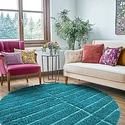 Rund Teppich - Ikara Natural Cotton Shaggy (türkis)