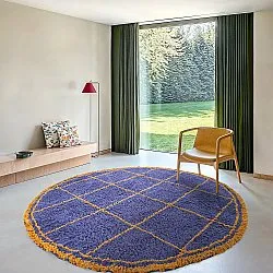 Rund Teppich - Lana Natural Cotton Shaggy (blau/gelb)