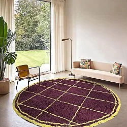 Rund Teppich - Lana Natural Cotton Shaggy (bordeaux/gelb)