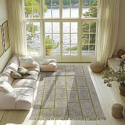 Hochflorteppiche - Lindley Natural Cotton Shaggy (greige/grün)