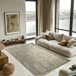 Hochflorteppiche - Lindley Natural Cotton Shaggy (greige/grün)
