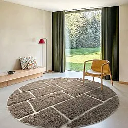 Runde Teppiche - Lindley Natural Cotton Shaggy (taupe/grau)