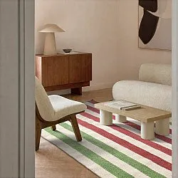 Unregelmäßiger Wollteppich - Kystaro (cremefarben/grün/rot)