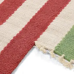 Unregelmäßiger Wollteppich - Kystaro (cremefarben/grün/rot)
