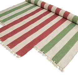 Unregelmäßiger Wollteppich - Kystaro (cremefarben/grün/rot)