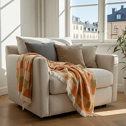 Decken - Wolldecke im Mischgewebe - Audrey Check (beige/gelb/orange)
