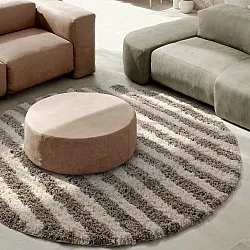 Rund Teppich - Thira Stripe Cotton Shaggy (creme/taupe)