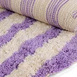 Rund Teppich - Thira Stripe Cotton Shaggy (creme/hellviolett)