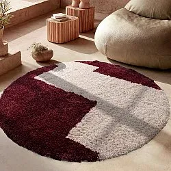 Rund Teppich - Begur Natural Cotton Shaggy (offwhite/burgunder)