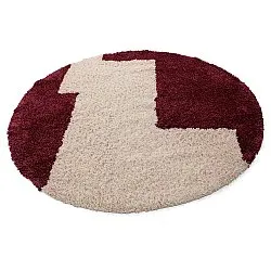 Rund Teppich - Begur Natural Cotton Shaggy (offwhite/burgunder)