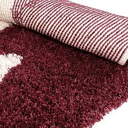 Rund Teppich - Begur Natural Cotton Shaggy (offwhite/burgunder)