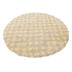 Rund Teppich - Methoni Check Cotton Shaggy (creme/hellgelb)