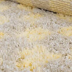 Rund Teppich - Methoni Check Cotton Shaggy (creme/hellgelb)