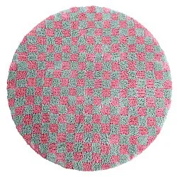 Rund Teppich - Methoni Check Cotton Shaggy (hellblau/hellrosa)