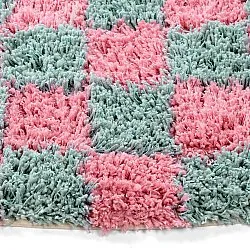 Rund Teppich - Methoni Check Cotton Shaggy (hellblau/hellrosa)