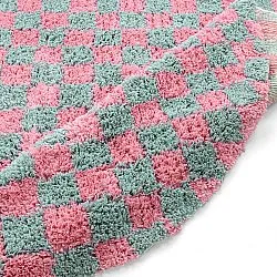 Rund Teppich - Methoni Check Cotton Shaggy (hellblau/hellrosa)