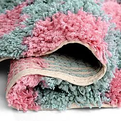 Rund Teppich - Methoni Check Cotton Shaggy (hellblau/hellrosa)