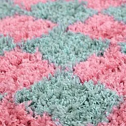 Rund Teppich - Methoni Check Cotton Shaggy (hellblau/hellrosa)