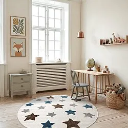 Runder Kinderteppich - Stars (creme/mehrfarbig)