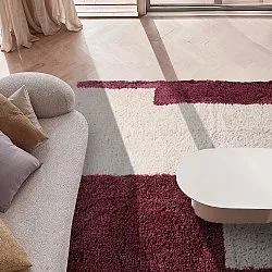 Hochflorteppiche - Begur Natural Cotton Shaggy (offwhite/burgunder)
