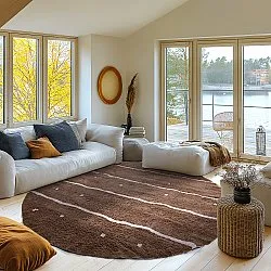 Rund Teppich - Leora Natural Cotton Shaggy (braun/lila)