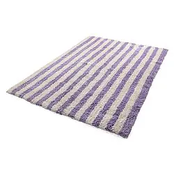 Hochflorteppiche - Thira Stripe Cotton Shaggy (creme/hellviolett)