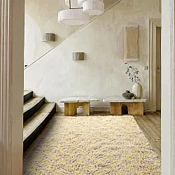 Hochflorteppiche - Methoni Check Cotton Shaggy (creme/hellgelb)
