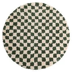 Rund Teppich - Methoni Check Cotton Shaggy (creme/grün)