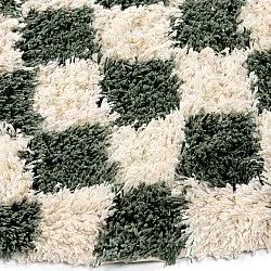 Rund Teppich - Methoni Check Cotton Shaggy (creme/grün)
