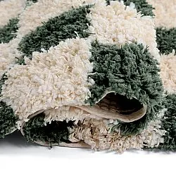 Hochflorteppiche - Methoni Check Cotton Shaggy (creme/grün)