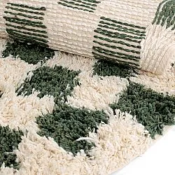 Rund Teppich - Methoni Check Cotton Shaggy (creme/grün)