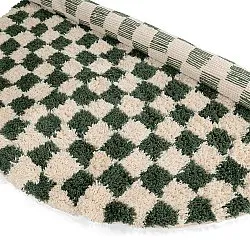 Rund Teppich - Methoni Check Cotton Shaggy (creme/grün)