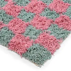 Hochflorteppiche - Methoni Check Cotton Shaggy (hellblau/hellrosa)