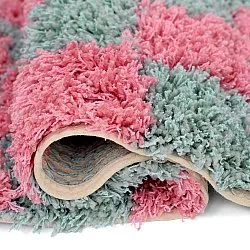 Hochflorteppiche - Methoni Check Cotton Shaggy (hellblau/hellrosa)