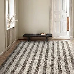 Hochflorteppiche - Thira Stripe Cotton Shaggy (creme/taupe)