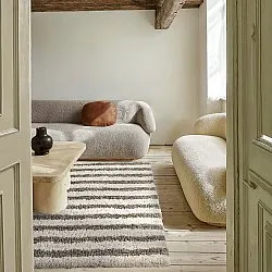 Hochflorteppiche - Thira Stripe Cotton Shaggy (creme/taupe)