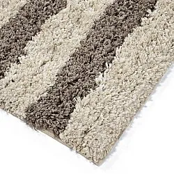 Hochflorteppiche - Thira Stripe Cotton Shaggy (creme/taupe)
