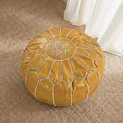Sitzpoufs - Marokkanischer Leder-Pouf (gelb/weiß)