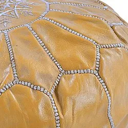 Sitzpoufs - Marokkanischer Leder-Pouf (gelb/weiß)
