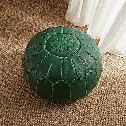 Sitzpoufs - Marokkanischer Leder-Pouf (dunkelgrün)