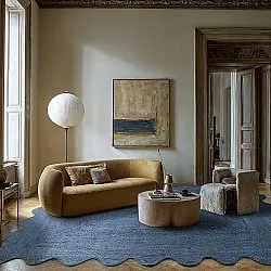 Juteteppich mit Wellenform - San Francisco (blau)